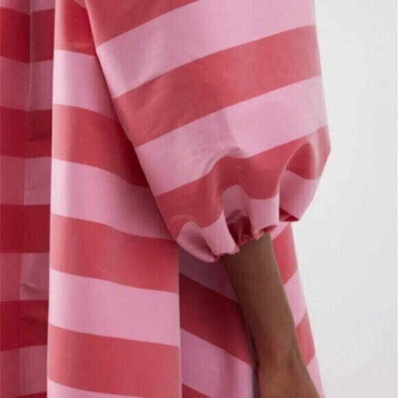Pink Red Casual Women's V-Neck Striped Maxi Dress - Picture 3 of 7